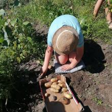 Eine Teilnehmerin während der Gartenarbeit