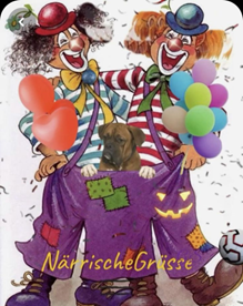 zwei Clowns, welche sich umarmen und Spaß haben